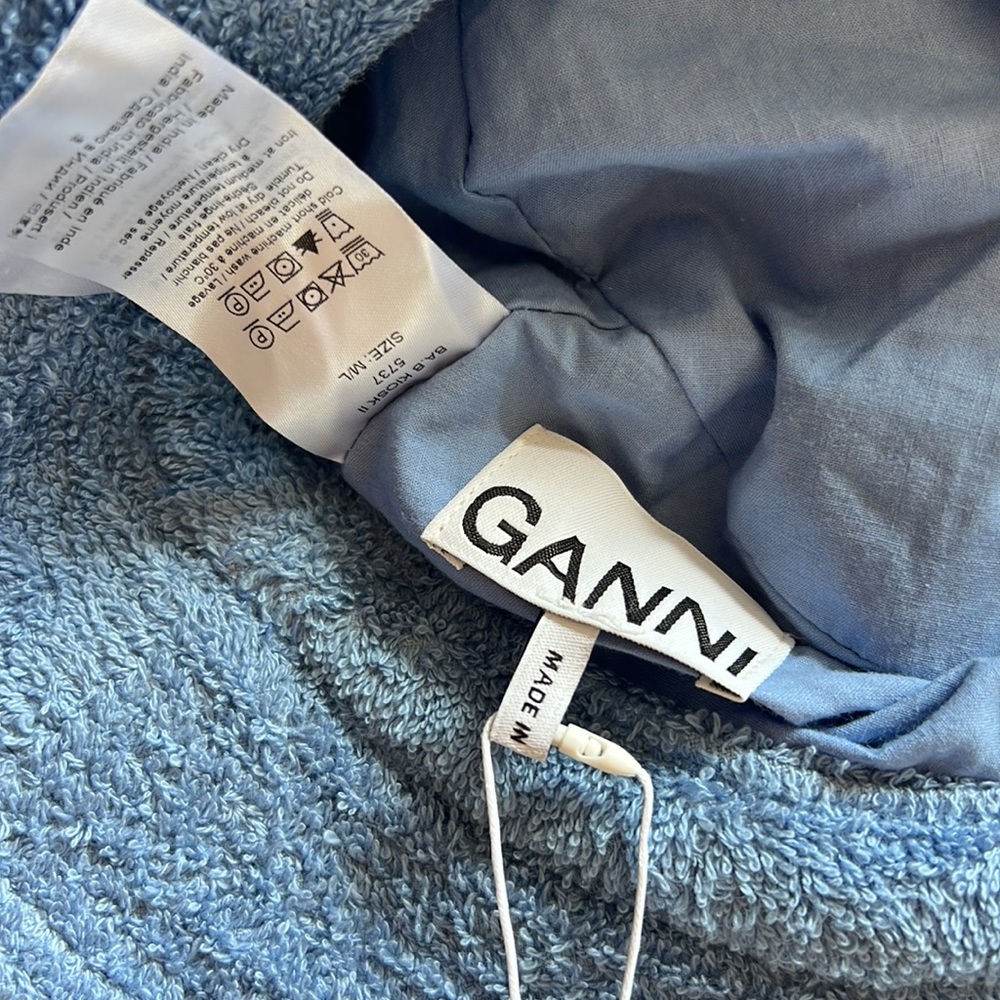 GANNI Beach Terry Bucket Hat Blue Size M/L - Picture 5 of 6
